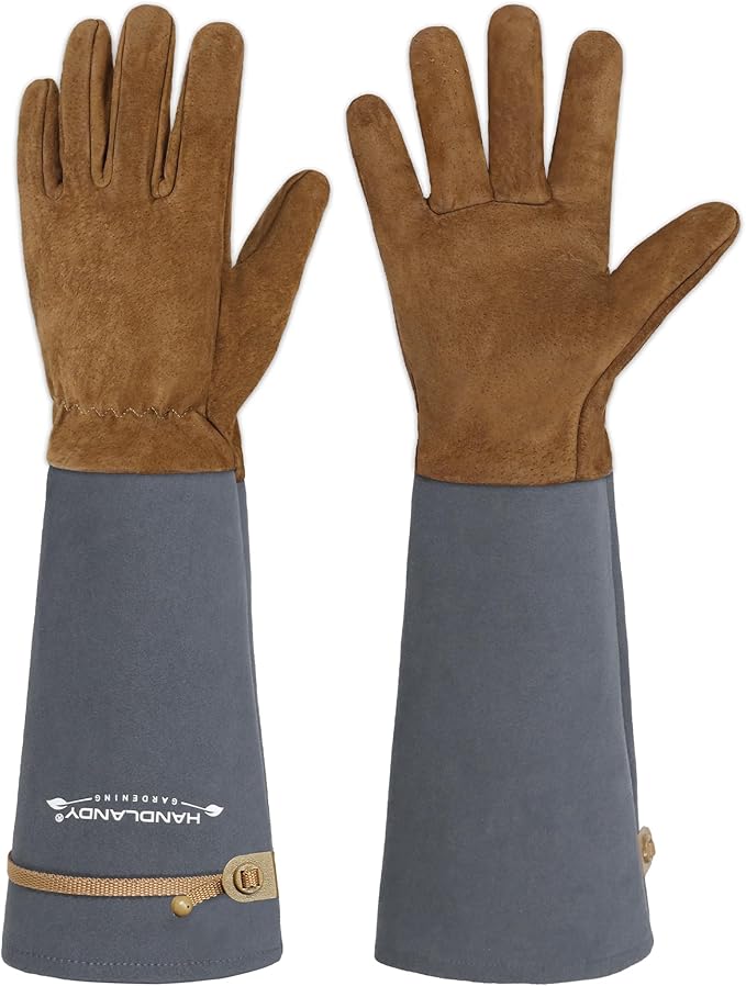 HANDLANDY Long Gardening Gloves for Men Women, Thorn Proof Rose Pruning Leather Garden Yard Gauntlet Glove, Gardening Gifts