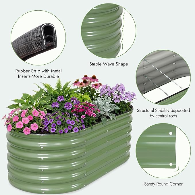 INNO STAGE Galvanized Raised Garden Bed Kits, 4x2x1.4FT Metal Raised Beds Outdoor for Gardening, 17'' Tall Large Steel Raised Planter Bed for Vegetables & Flowers Patio Ground Planter Box - Green