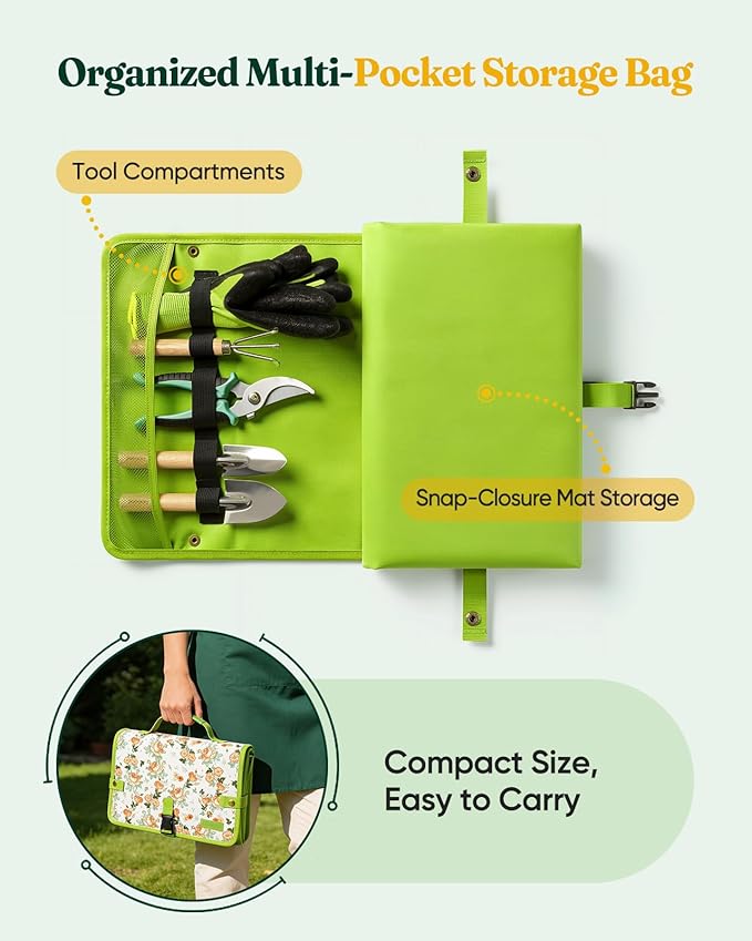 Genebo 7-Piece Gardening Tools Set, Gift for Women, Beginners, Tools Kit with Plant Repotting Mat & Tool Bag, Stainless Steel Gardening Hand Tools for Indoor Transplanting, Succulent Bonsai Plants