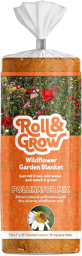 Amturf Roll & Grow Wildflower Garden Blanket, Pollinator Mix, 1' x 10', 10 sq ft