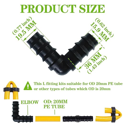 50 PCS Drip Irrigation Barbed Elbow Fitting Kit for 3/4 Inch Tubing (OD 20MM) Drip Irrigation Connectors Elbow Drip Line Barbed Connector .77" ID Drip Irrigation Sprinkler System
