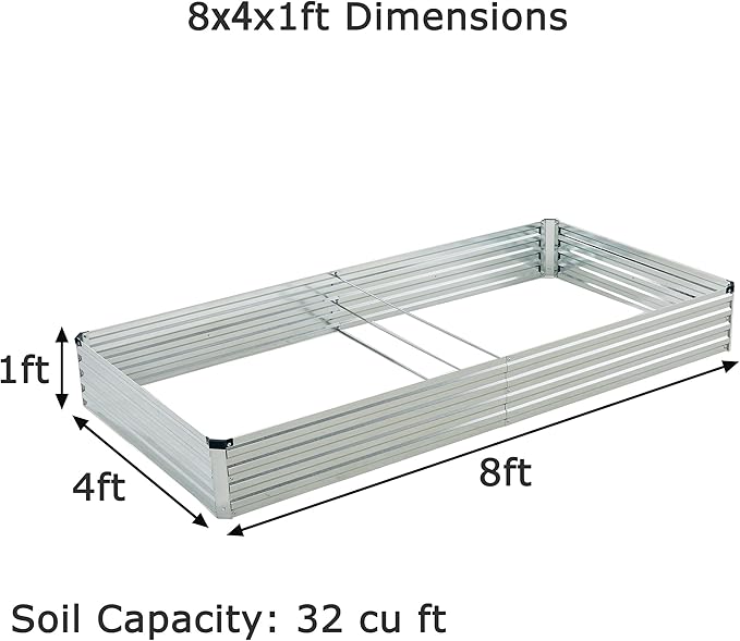 8x4x1 ft(2 Pack) Galvanized Raised Garden Bed,Outdoor Planter Box Metal Patio Kit Planting Bed for Vegetables Flowers Herb,Silver
