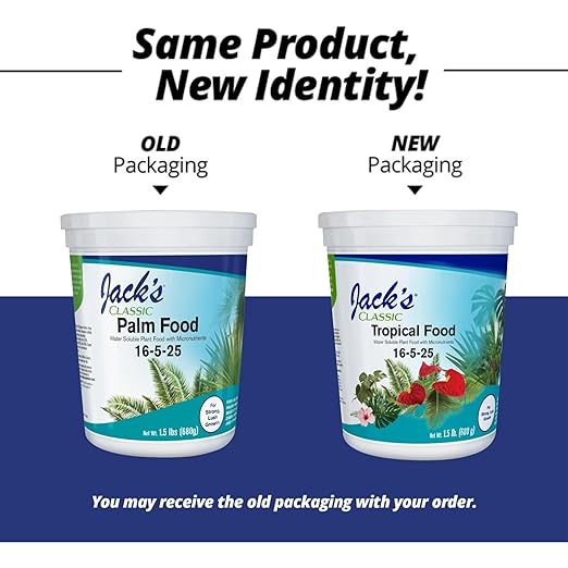 Jack's Classic 16-5-25 Tropical Food Water-Soluble Fertilizer with Micronutrients for Strong Lush Growth, 1.5lbs