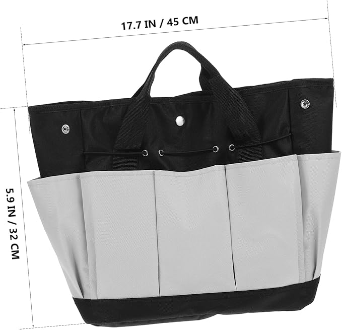 Uonlytech Garden Tool Storage Organizer Bag Multi-Pocket Oxford Cloth Tote for Gardening Tools Spacious Design for Easy Organization for Home and Outdoor Use Grey