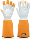 DEX FIT FG310 Gardening Gloves for Women & Men, Long Thorn Proof Leather Sleeves Protection, Comfortable, Durable for Cactus, Rose Bush Pruning and Garden and Yard Work; Orange XL (10) 1 Pair