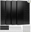 DEWEL Peg Board, 23" x 12" Metal Pegboard Wall Organizer Kit, 4 Pack Pegboard Panels with 20 Hooks,Black Pegboard Tool Wall Organizer System for Garage and Garden(4pcs black