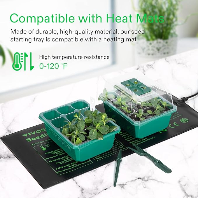 VIVOSUN 10"x20.75" Seedling Heat Mat and Digital Thermostat Combo, 6-Pack Seed Starter Trays, 72-Cell Seed Starter Kit with Humidity Dome, Flat Reusable Plant Germination Trays for Germination, Indoor