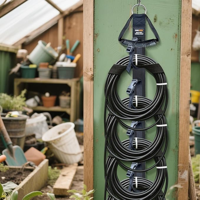Extension Cord Organizer, 2 PCS Extension Cord Hanger with 5 Slots, Extension Cord Holder, Garage Garden Storage Straps for Cable, Hose, Rope, Tool
