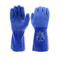 SHOWA Atlas 660 Triple-Dipped PVC Chemical Resistant Gloves, Heavy-Duty Gloves, Rough Finish Grip, Seamless Cotton Liner, 12" Length, Blue, X-Large, 1 Pair