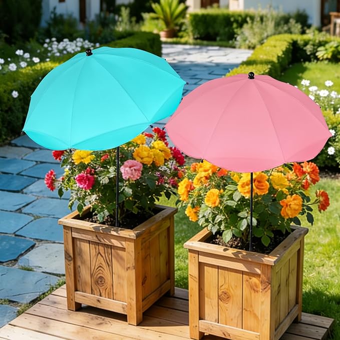 Voccos Upgraded Plant Umbrellas for Outdoor Plants 50" Tall 26" Canopy Adjustable Angle Garden Bed Shade Cover with Sturdy Metal Stake & UV Protection Plant Cover for Potted Plants Flower Pot
