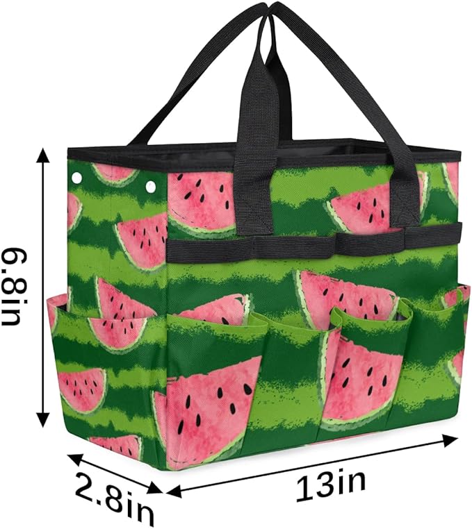 Garden Tool Bag Organizer Garden Tote Bag with Pockets Cute Watermelon Watercolor Tool Storage Organizer Gardening Tool Kit Holder 13" x 6.8" x 2.8"
