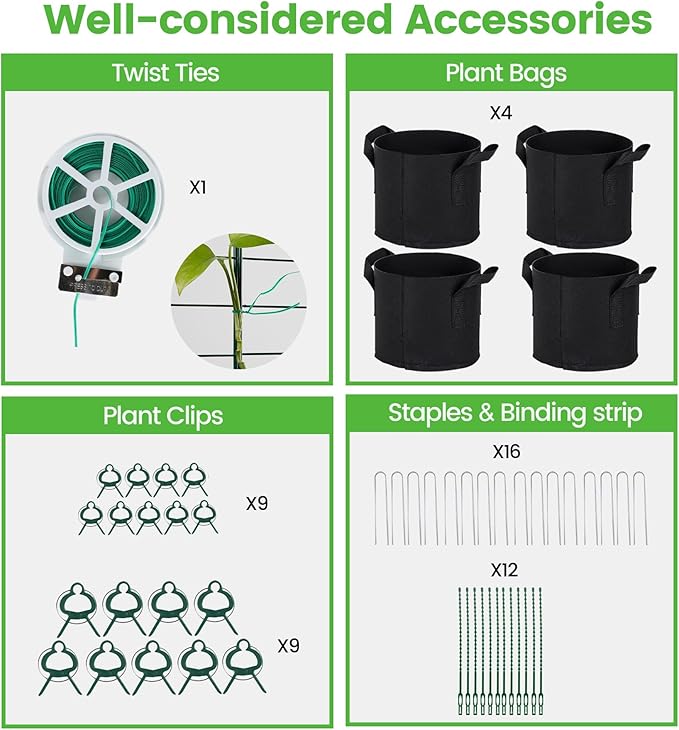 Foldable Cucumber Trellis 2 Pack, 48" L x 34" W A-Frame Trellis, Climbing Plants Support Raised Bed Trellis with Twist Ties & Plant Bags for Outdoor Yards Gardens