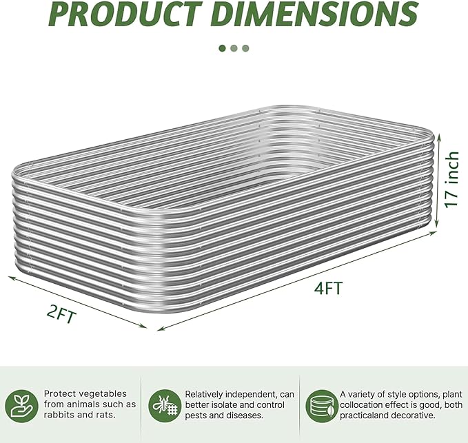 3 Pack Tall Corrugated Galvanized Steel Raised Garden Bed Outdoor, Metal Above Ground Garden Bed for Vegetables and Flowers, Raised Beds for Gardening-4x2FTx17inch