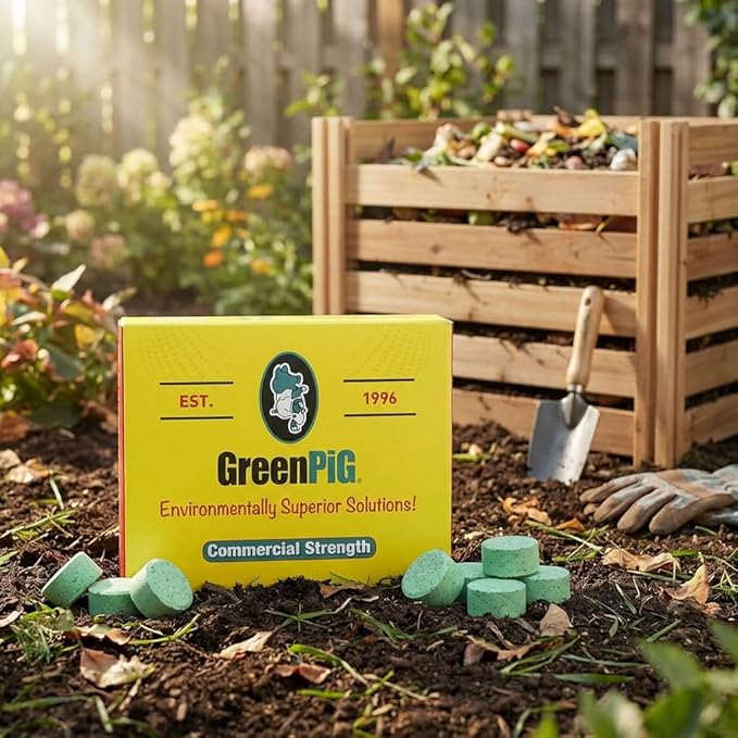 Green Pig Commercial Strength Compost Accelerator Converts Yard Waste to Fertile Humus in 30 Days and Helps Control Odors Associated with Compost Piles, 1 Box (12 Dissolvable Tablets)