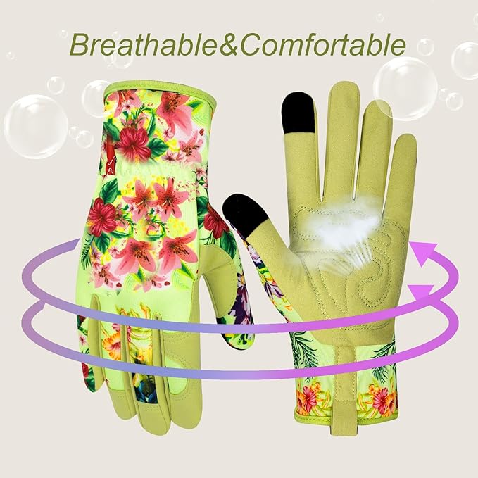 Leather Gardening Gloves for Women Thorn Proof Garden Gloves Touch Screen Working Gloves Gifts,M