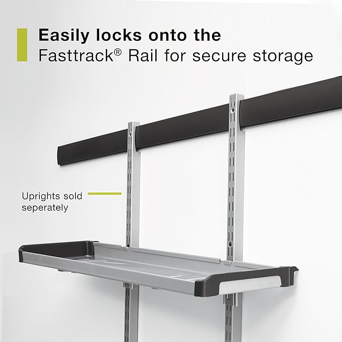 Rubbermaid FastTrack Rail Large Shelf Organization System, Holds up to 50 Pounds, Ideal for Cleaning Products/Garden Supplies/Laundry Products