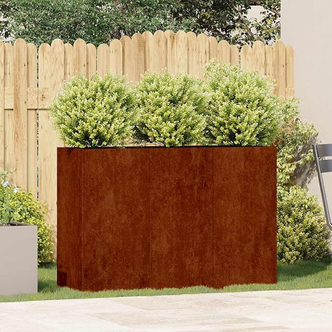 vidaXL Weathering Steel Planter Box with Open Bottom - 47.2"x15.7"x31.5" Rectangular Plant Pot Stand for Garden/Patio/Balcony