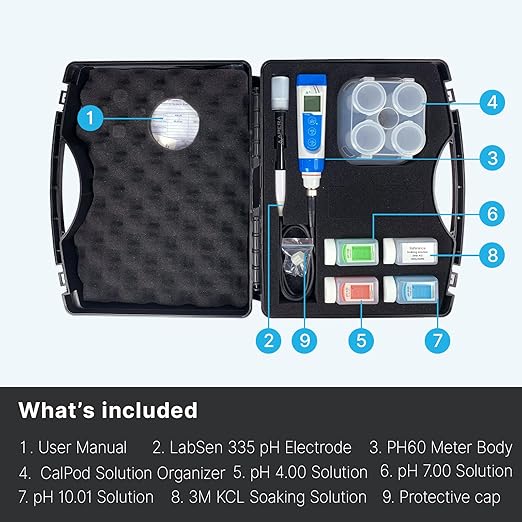 Apera Instruments PH60-WW Handheld pH Meter Tester Kit with LabSen 335 ATC pH Electrode for Lab-Grade pH Measurement in Wastewater, Suspensions, and Emulsions