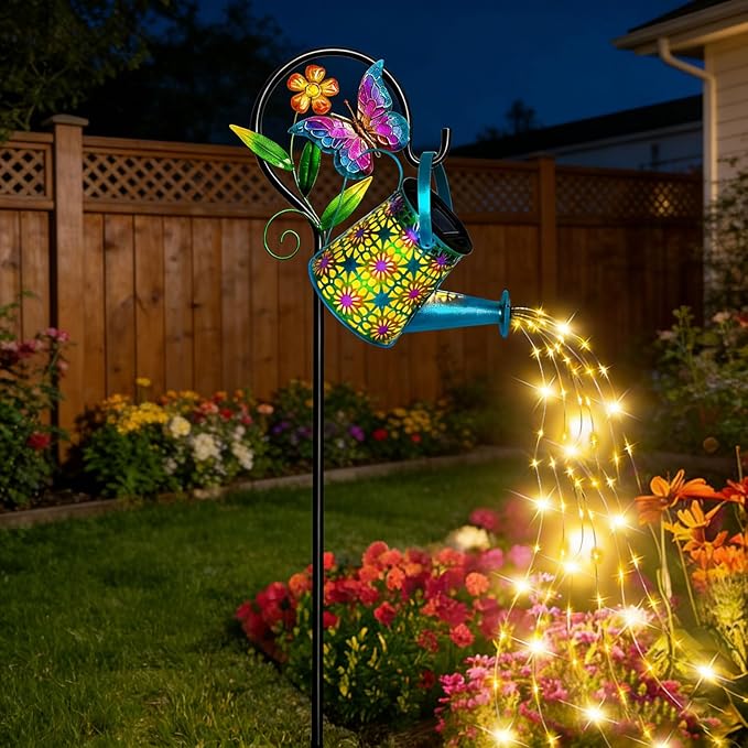 Solar Watering Can Lights, Waterproof Garden Lanterns with Shepherd Hook, Butterfly Hanging Lanterns Decor for Patio Yard Lawn Walkway, Perfect Gardening Gift for Women Mom Grandma (Butterfly)