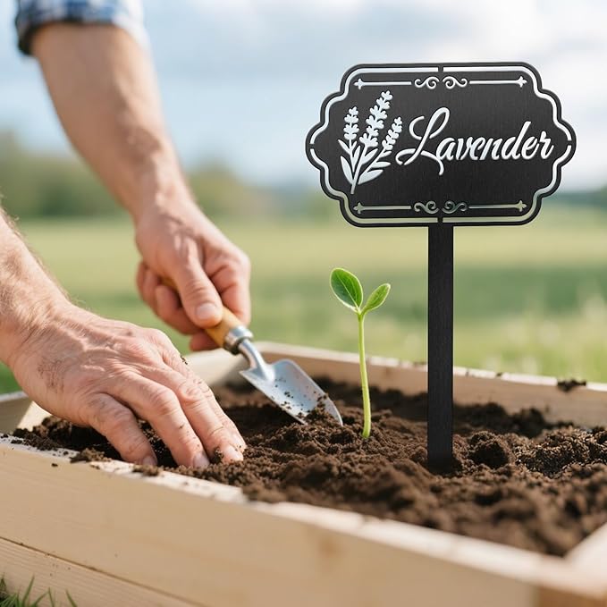 CUTHOLLOW Metal Plant Marker Stake Lavender for Outdoor Indoor, Waterproof 11.8 inch Cute Garden Plant Labels Sign Tag for Herb, Farmhouse Greenhouse Decor - Funny Gardening Gifts