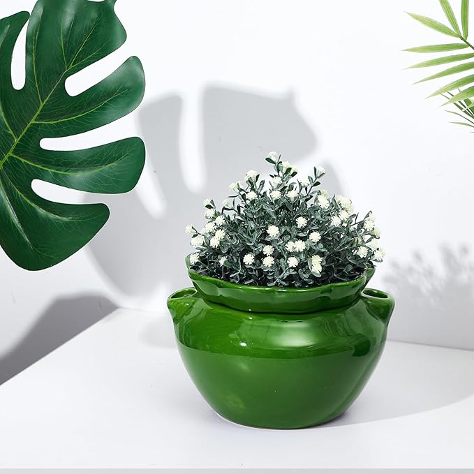 6.3 Inch African Violet Pots, Green Self Watering Pot for Indoor Plants, Ceramic Easy Plant Self Watering Pot for Thriving Plant Flower Maintenance