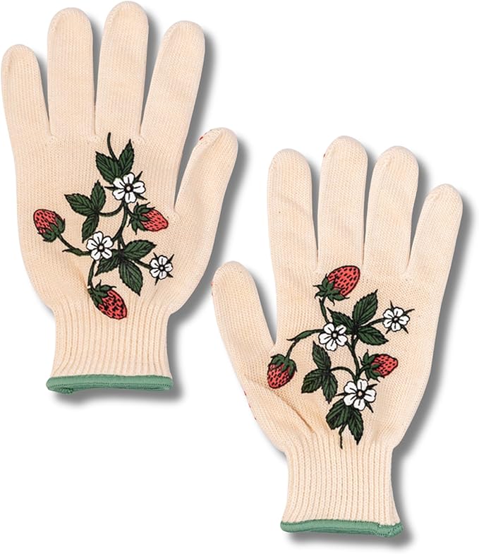 ban.do One Size Fits Most Gardening Gloves, Cute Outdoor Gloves with Silicone Gripper Dots, Strawberries