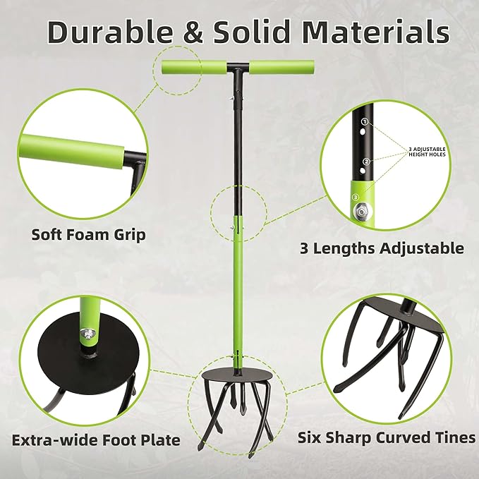 Hand Tiller Cultivator, Manual Twist Tiller with Sharp Arrow Tines, Extra-Wide Foot Plate Tills Effortlessly, Manual Tiller for Gardening, Soil Loosening, Flower Beds & Raised Beds