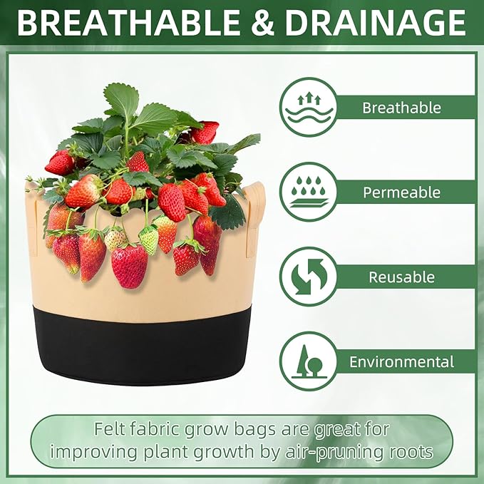 12 Pack 15 Gallon Grow Bags Colorful Fabric Plant Pots with Handles 15 Gal Garden Grow Bags Fabric Grow Pots Plant Growing Bags Vegetable Planting Bags for Garden and Outdoor (15 Gallon)