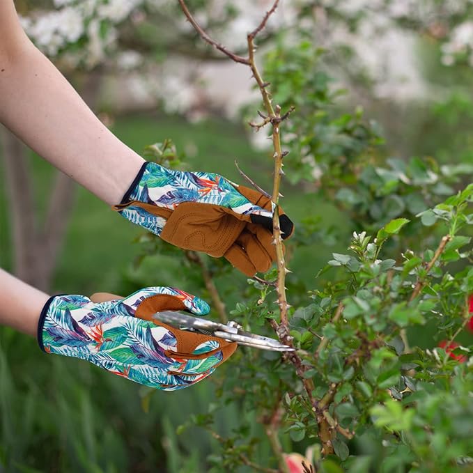 Leather Gardening Gloves for Women Thorn Proof Garden Gloves Touch Screen Working Gloves Gifts,M
