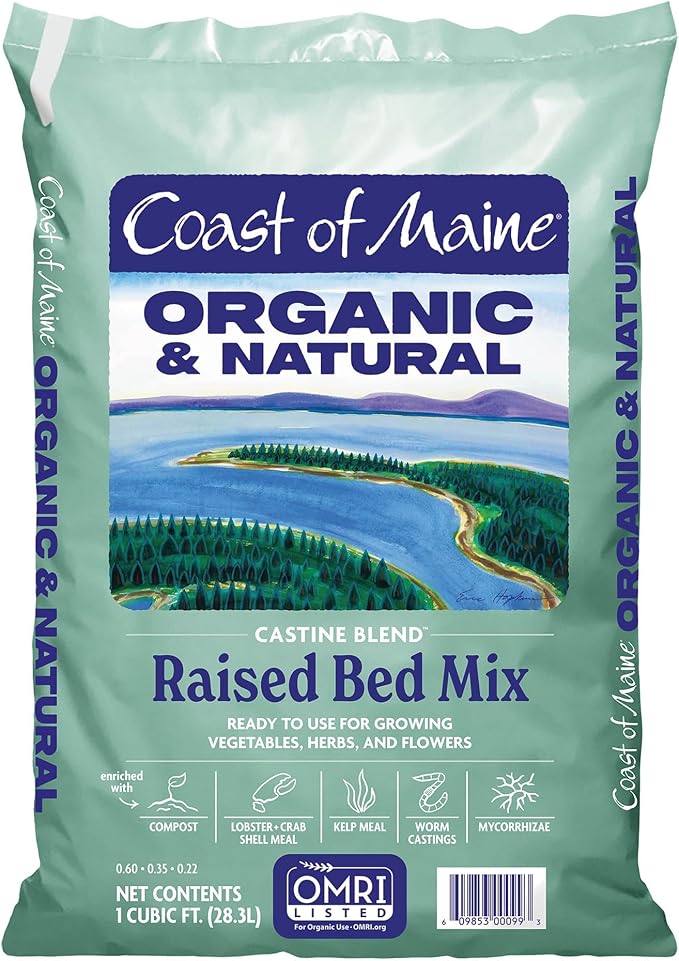 Coast of Maine Castine Blend Organic and Natural Raised Bed Mix, 1 cu ft (Pack of 6), RTU for Growing Vegetables, Herbs and Flowers
