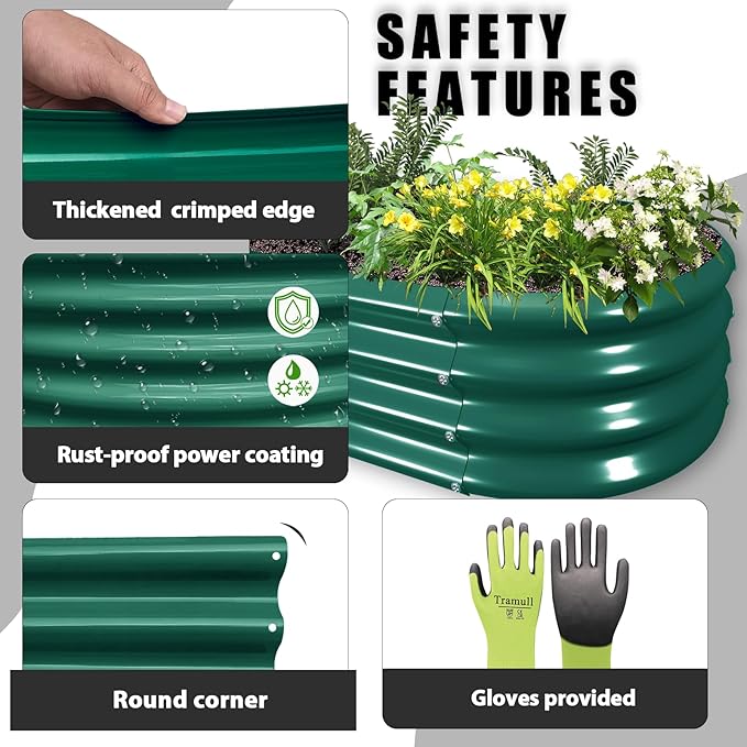 4 Pack 8x4x1FT Galvanized Raised Garden Bed Large Metal Planter Box Kit Elevated Raised Garden Planters for Outdoor Plants, Green