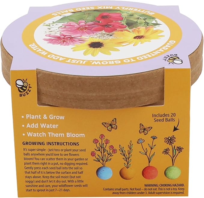 BUZZY Seeds 20 Colorful Wildflower Seed Balls – Toss, Scatter, and Grow a Garden of Bright Blooms, Over 50 Seeds Per Ball, Eco-Friendly Outdoor Flower Fun