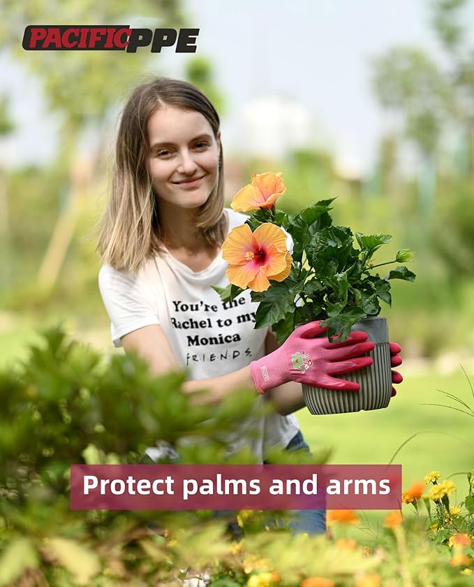 PACIFIC PPE 3 Pairs Gardening Gloves for women, Latex Coated Garden Gloves, Breathable, Medium Size fits Most, Rose Red