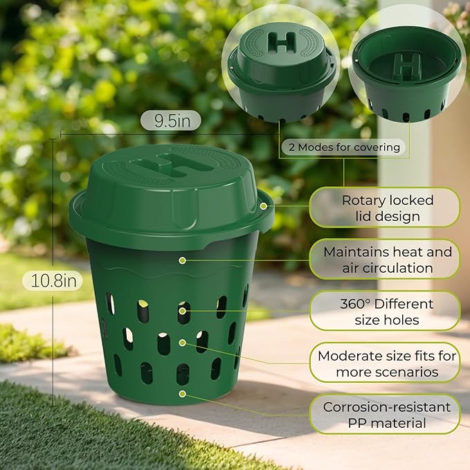 Warm Farm, 4-Pack 8L (2.11Gal) Inground Worm Composter, Outdoor Worm Compost Bin for Garden Beds & Home Use, Vermicomposting Bin for Beginners (9.5x9.5x10.8Inch), Green