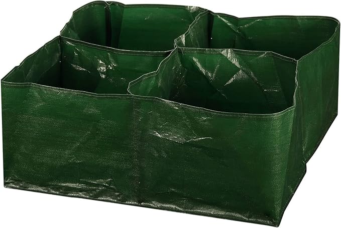 iPower PE Garden Planting Bed 23-Gallon Heavy Duty Plastic Raised Plant Grow Bag with 4 Partition Grids Potato Tomato Square Planter Pots Containers, for Vegetables, Fruits, Flowers, Herbs