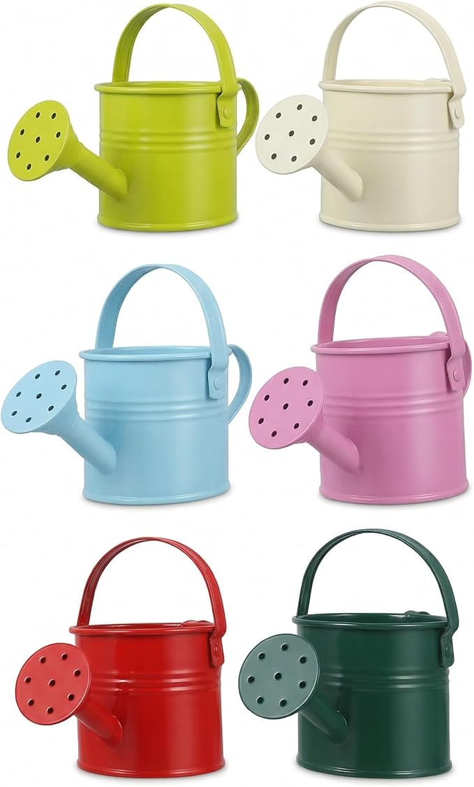Kids Metal Watering Can, 6pack Small Iron Watering Can for Gardening Succulents Houseplants Bonsai, Mini Water Pot for Children Sprinkling Bucket (Mixed Style: Pink, Green, Yellow, Beige, Blue, Red)