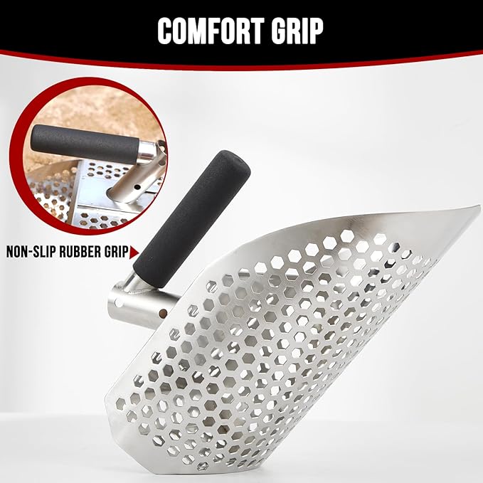 Sand Scoops for Metal Detecting, Stainless Steel Metal Detector Scoop with Digging Tool, Sand Sifter Shovel, Metal Detector Accessories, Heavy Duty Metal Detecting Shovel, Sand Flea Rake for Beach