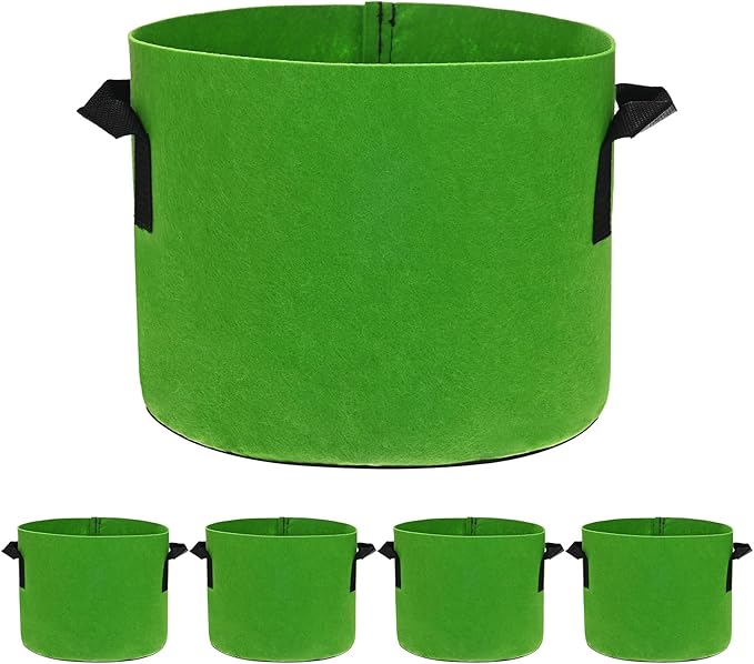 M METERXITY 5-Pack Plant Grow Bags 3 Gallon Grow Bags 300G Thickened Fabric Pots with Durable Handles Plant Garden Grow Pots for Fruits/Vegetables/Flowers/Plants [Green]