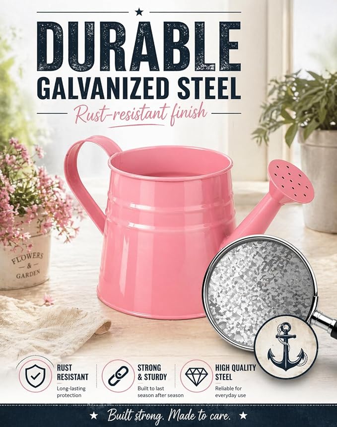 White Watering Can Metal - 1 Gallon Vintage Sprinkling Can with Removable Spout - Galvanized Steel Water Cans for Indoor Outdoor Plants - Long Spout Garden Irrigation Tool for Flowers (Yellow)