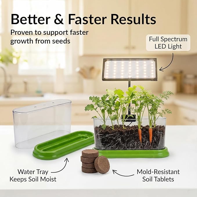Plant Growing Kit with LED Grow Light & Root Viewing Window, Indoor Garden Kit for Beginners, Vegetable & Herb Garden, Indoor Gardening System, Soil & Seed Starter Germination Kit, Grow Your Own Plant