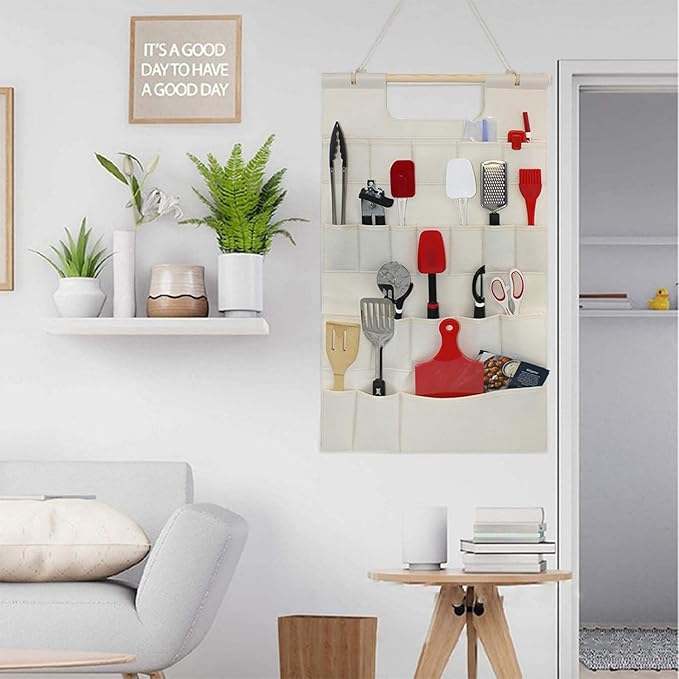 Wall Hanging Storage Bag with Pockets, Kitchen Accessory Shelves, Garden Tool Storage Rack