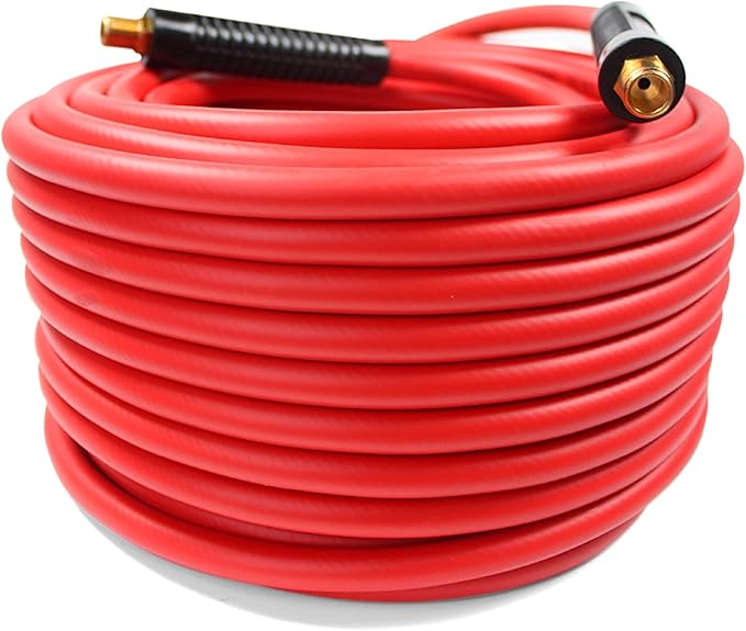MaxWorks Hybrid Air Hose 1/4" x 100 Ft 300 PSI Flexible All-Weather Kink-Resistant Compressor Hose with Brass Fittings & Bend Restrictors 80786
