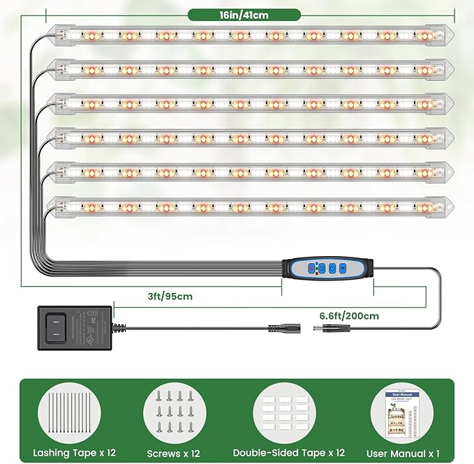Kullsinss LED Plant Grow Light Strip, 36W 360 LEDs Grow Lights for Indoor Plants Full Spectrum with 6/12/16H Timer, 660nm/3000K/6000K Sunlike Grow Lamp for Seeds Starting Hydroponics Succulents