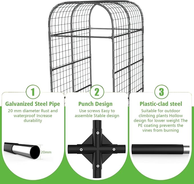 Metal Garden Arch Trellis, 7.3Ft Black for Raised Beds, Plant Support for Cucumbers & Climbing Vegetables