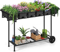 Vrisa Elevated Garden Bed with Shelf 43x17x29 in Outdoor Raised Planter Box with Legs and Wheels Vegetables Herbs Flowers Garden Box with Drain Outlet for Backyard, Patio, Balcony, Grey
