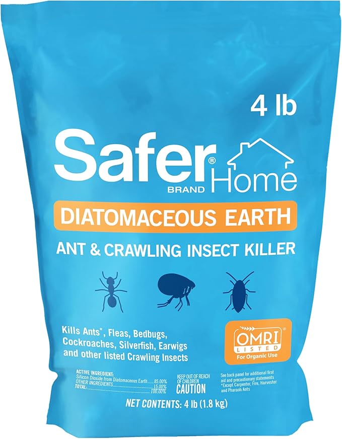 Safer Home Diatomaceous Earth 4 lb Organic OMRI DE - Cockroach Killer Indoor Home, Bed Bug Killer, Kills Fleas, Ants, Silverfish, Earwigs & Crawling Insects