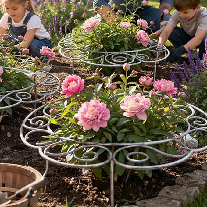 Metal Plant Support Ring, Garden Plant Support Stakes for Flowers Vegetables, Iron Plant Cage, Outdoor Plant Holder for Upright Growth Lawn Patio Garden Support Frame(L)