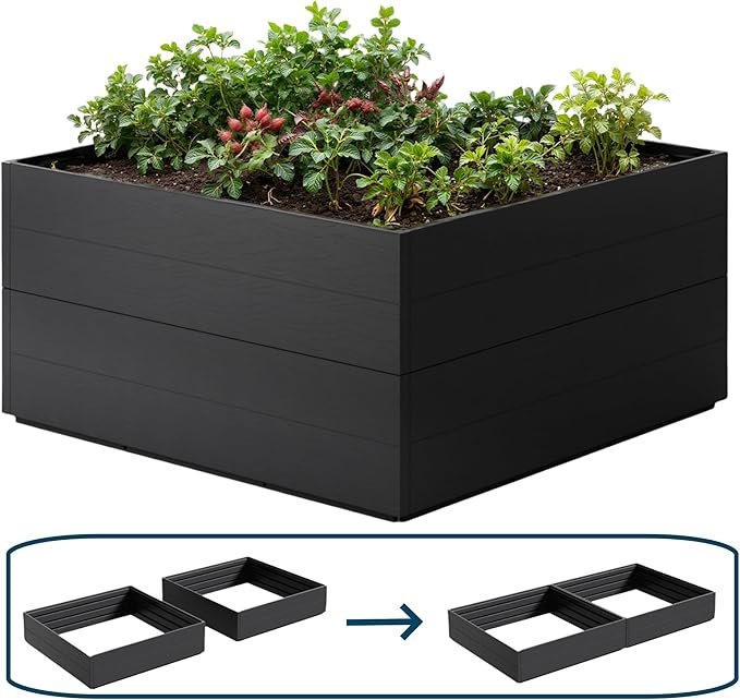 FONTOI 4x4x2ft Raised Garden Beds Outdoor, Divisible Elevated Planter Boxes Outdoor for Planting Plants Vegetables Flowers, 48x48x24 Planter Raised Beds for Gardening with Easy Assembly, Square Black