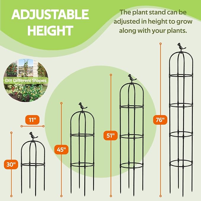 Obelisk Trellis for Climbing Plants Outdoor - Heavy Duty Plastic Coated Steel Core Garden Arch Metal Trellis - Rustproof Tomato Cage Vertical Plant Support for Vines Vegetables Flowers Indoor