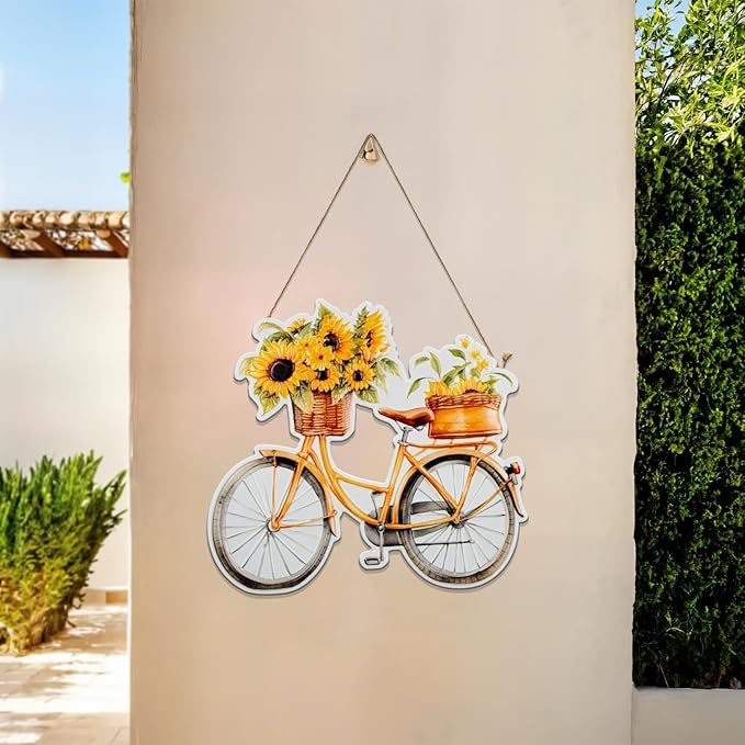 Quterhero Sunflower Bicycle Wall Decor, Metal Hanging Art for Home Porch or Indoor Outdoor Wall, Vintage Farmhouse Gift for Mom, Women, Friends(Bicycle)